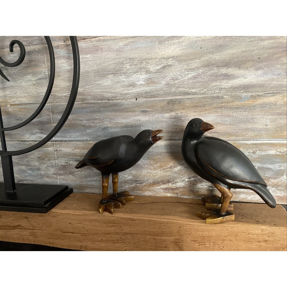 Vintage Pair of Smith & Hawken Hand-Carved | 2 Black Crow Raven Birds Rare!